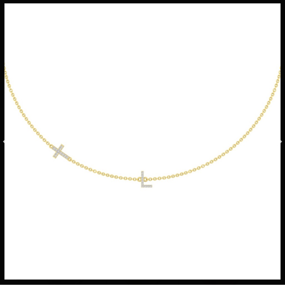 14K gold and Diamond “L” necklace with cross